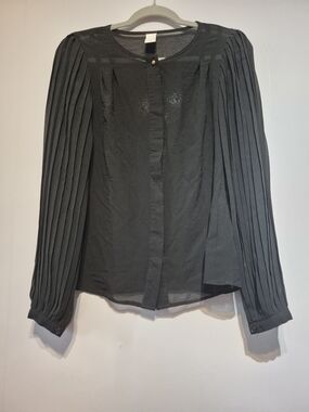 VILA Black Pleated Long-Sleeve Blouse